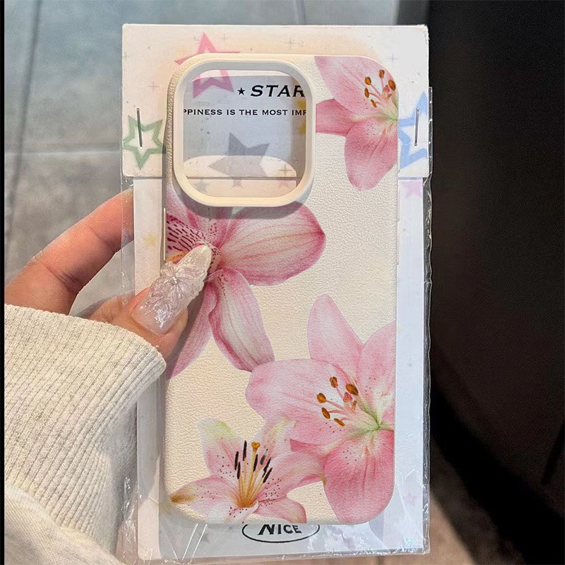 Samsung Galaxy S24 - Pembe Zambak Lichee Desenli Telefon Kılıfı